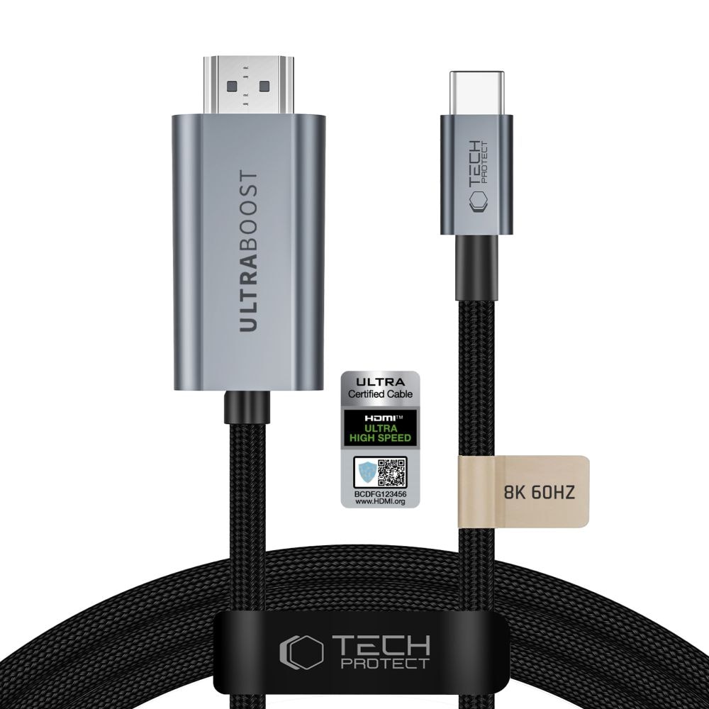 Tech-Protect UltraBoost USB-C HDMI 2.1 60 Hz videokabel 300 cm – grå
