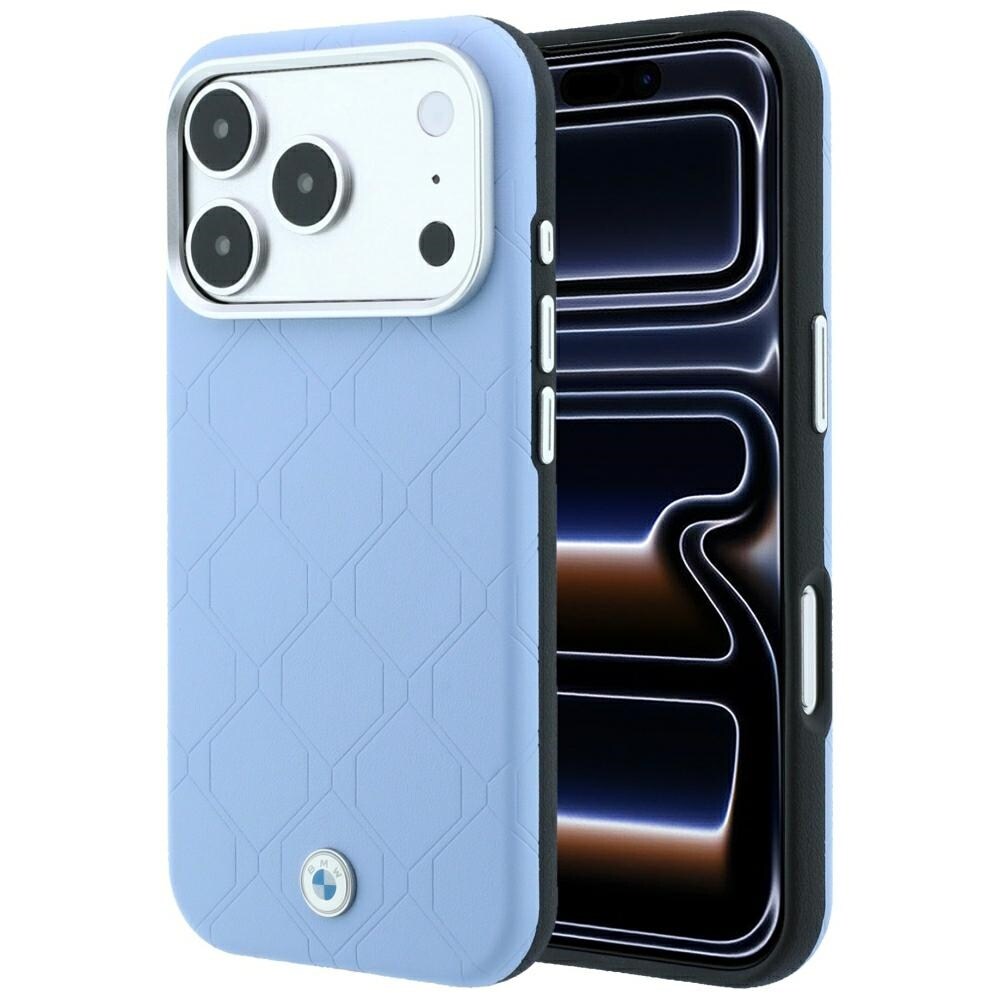 BMW Sign MagSafe-etui med preget, vattert metallogo for iPhone 18 Pro Max / 17 Pro Max – Blå