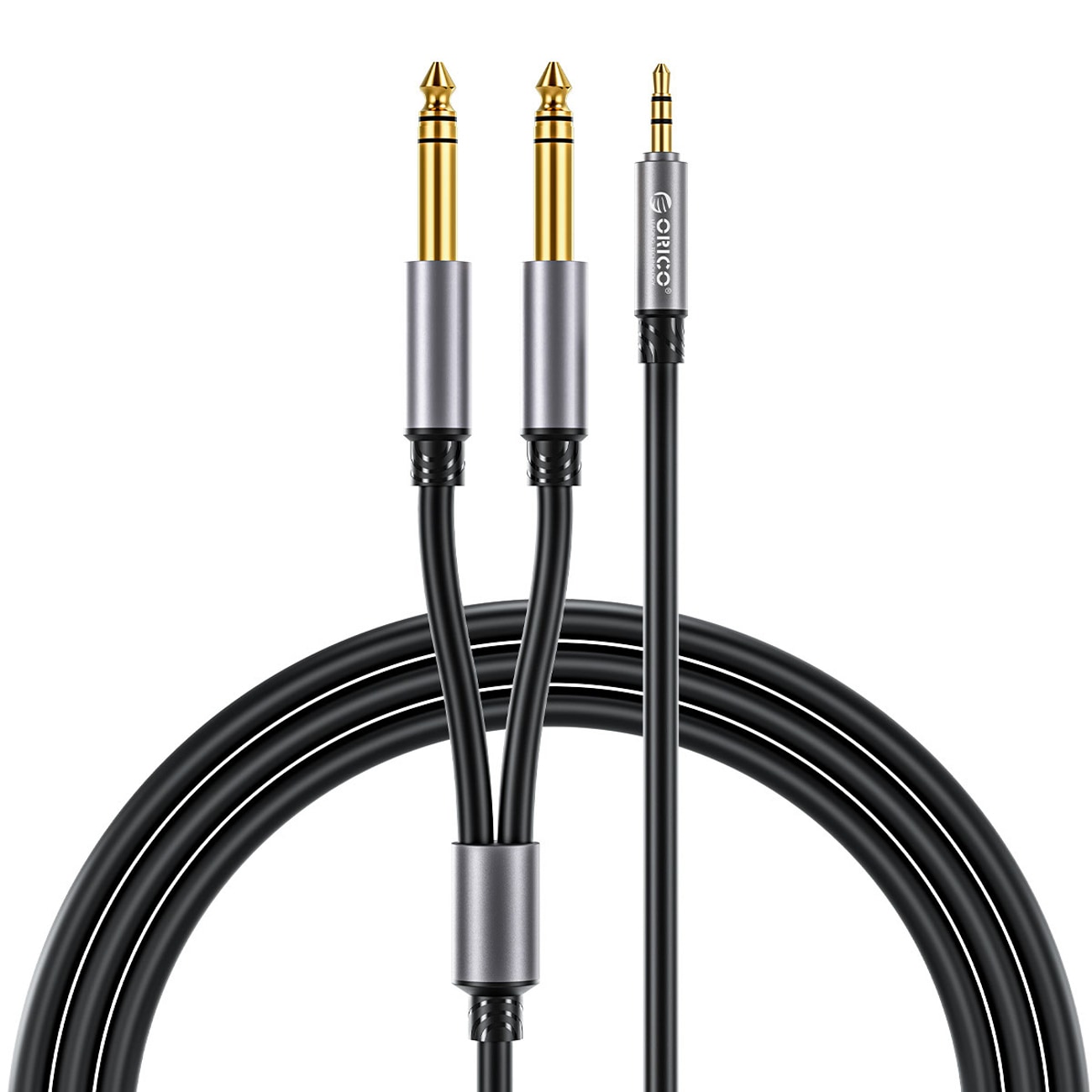 Orico AX2N lydkabel, minijack 3,5 mm til 2 x jack 6,5 mm, 1 m – svart