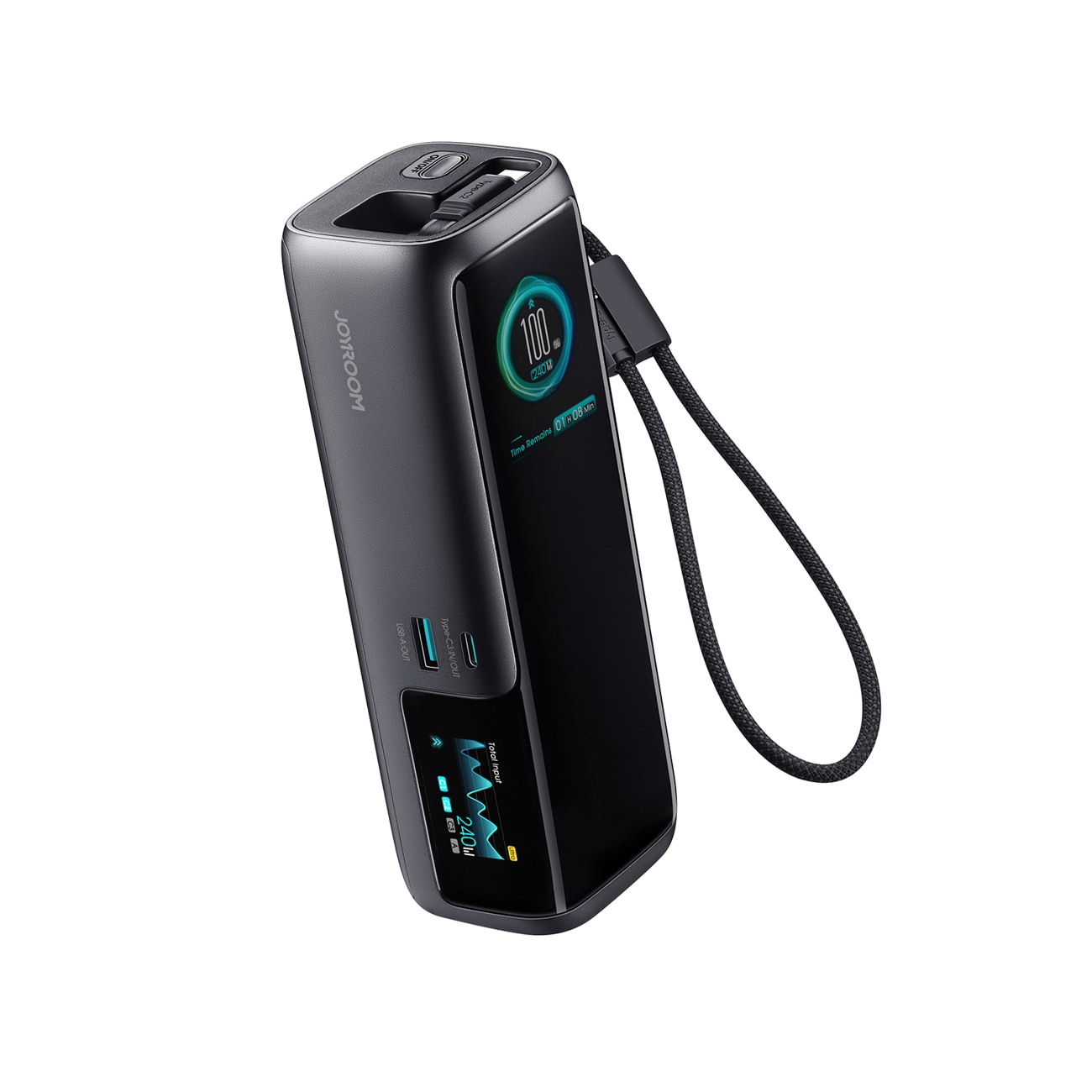 Joyroom PODIX PR70 25 000 mAh powerbank opptil 240 W, 2 USB-C-kabler, 2 TFT-skjermer – grå