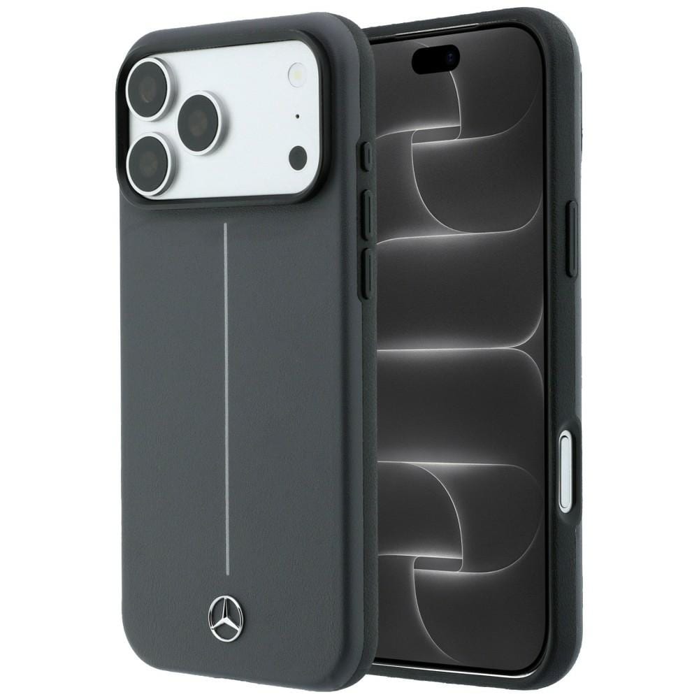 Mercedes Semi-Wrap skinn Iconic Line MagSafe-etui iPhone 18 Pro Max/17 Pro Max – mørkegrå
