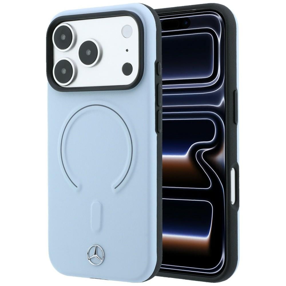 Mercedes 3D MagSafe-etui i skinn til iPhone 18 Pro / 17 Pro – blå
