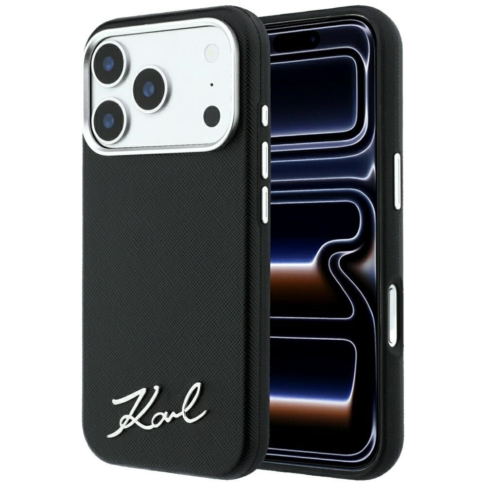 Karl Lagerfeld Saffiano Small Script Metal Logo MagSafe-etui til iPhone 18 Pro / 17 Pro – svart