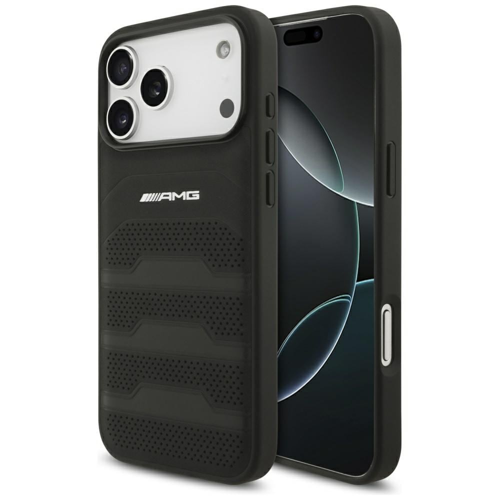 Mercedes AMG-etui med preget logo i skinn til iPhone 18 Pro Max / 17 Pro Max – svart