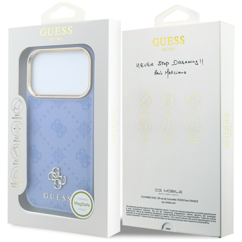 Guess Peony 4G MagSafe-etui med lite logo til iPhone 18 Pro / 17 Pro – Lysblå
