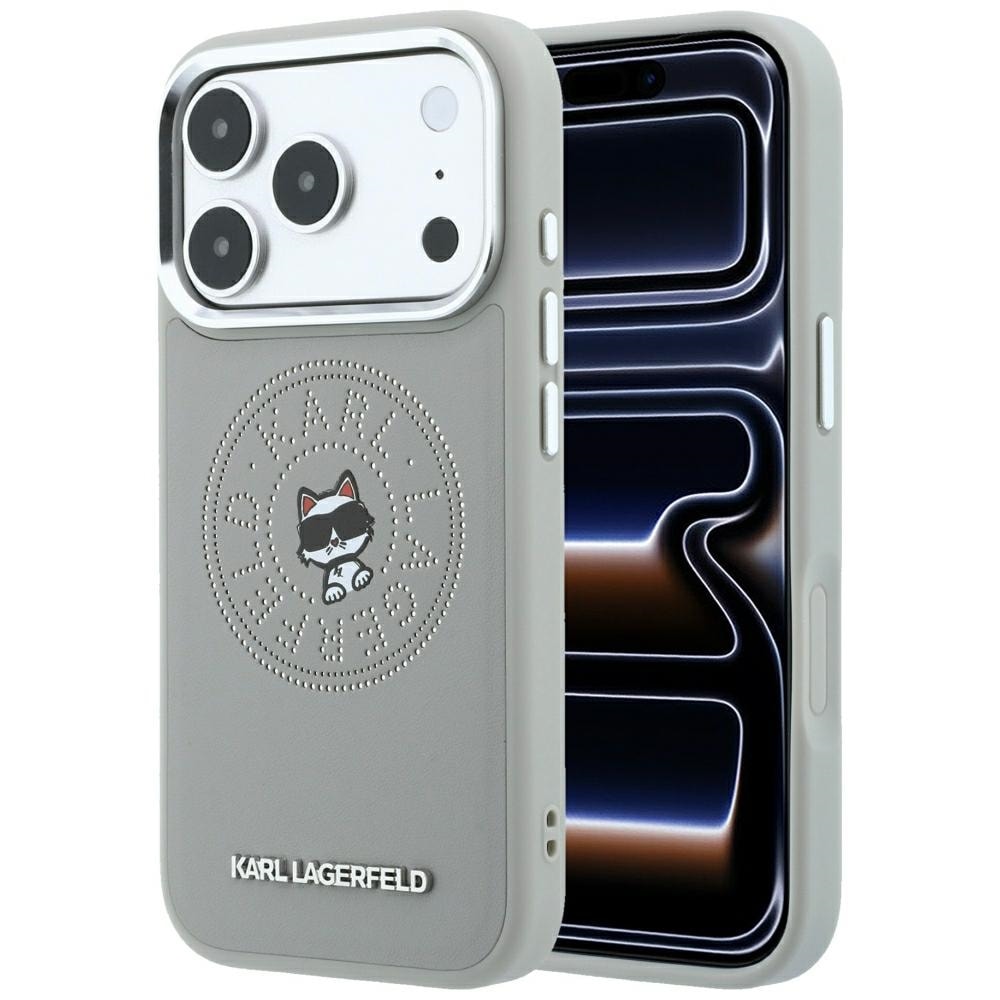 Karl Lagerfeld Point & Choupette-skisse MagSafe-etui til iPhone 18 Pro / 17 Pro – grå