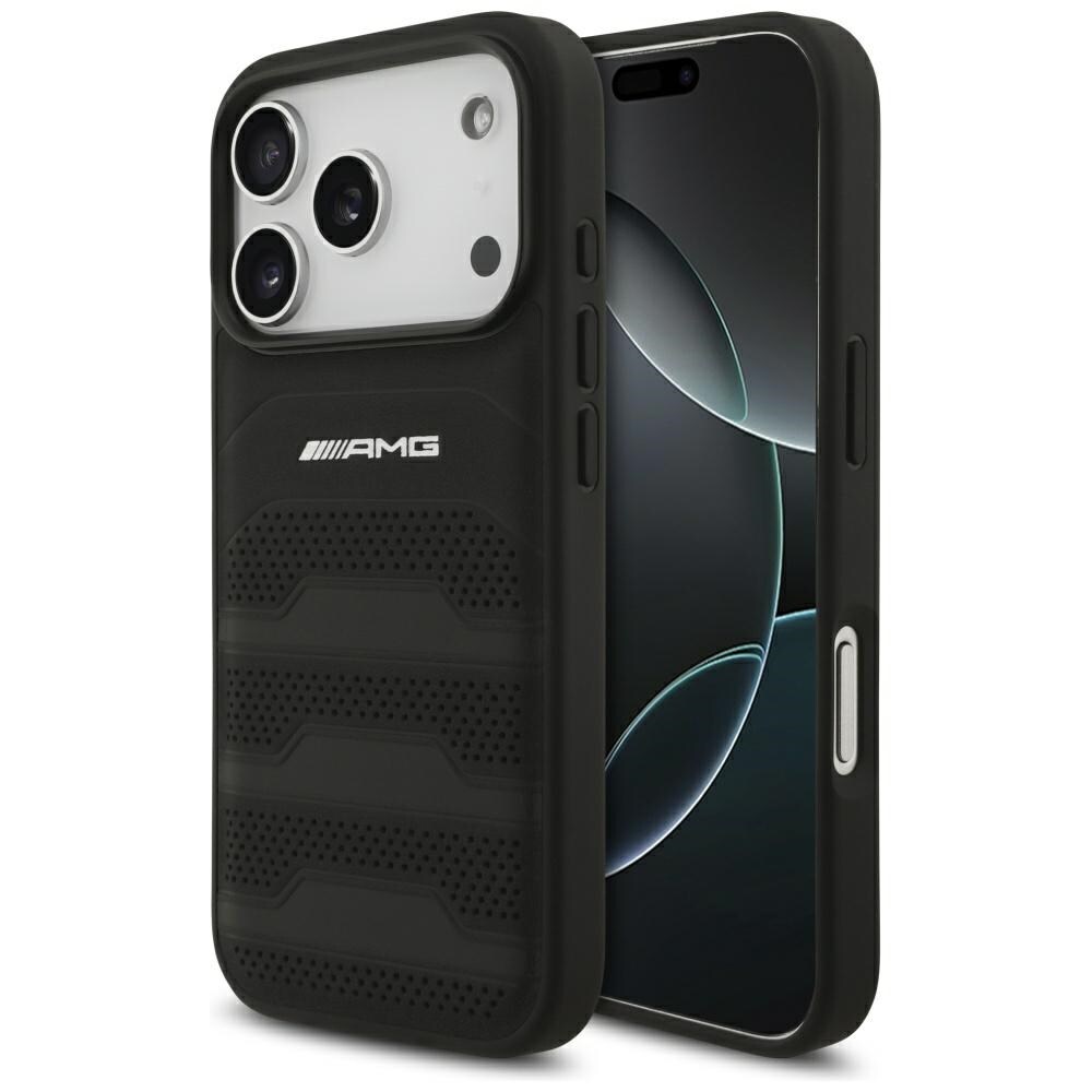 Mercedes AMG-etui med preget logo i skinn til iPhone 18 Pro / 17 Pro – svart