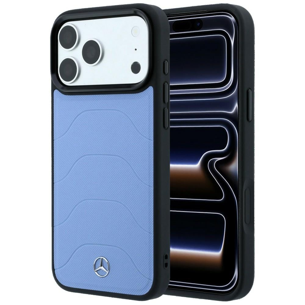 Mercedes-etui i skinn/mesh m. sløyfe og MagSafe til iPhone 18 Pro Max/17 Pro Max – blå