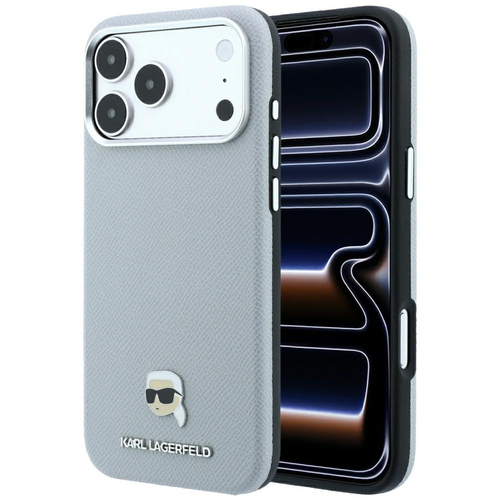 Karl Lagerfeld «Grained Karl Head» metall-MagSafe-etui til iPhone 18 Pro Max / 17 Pro Max – grå