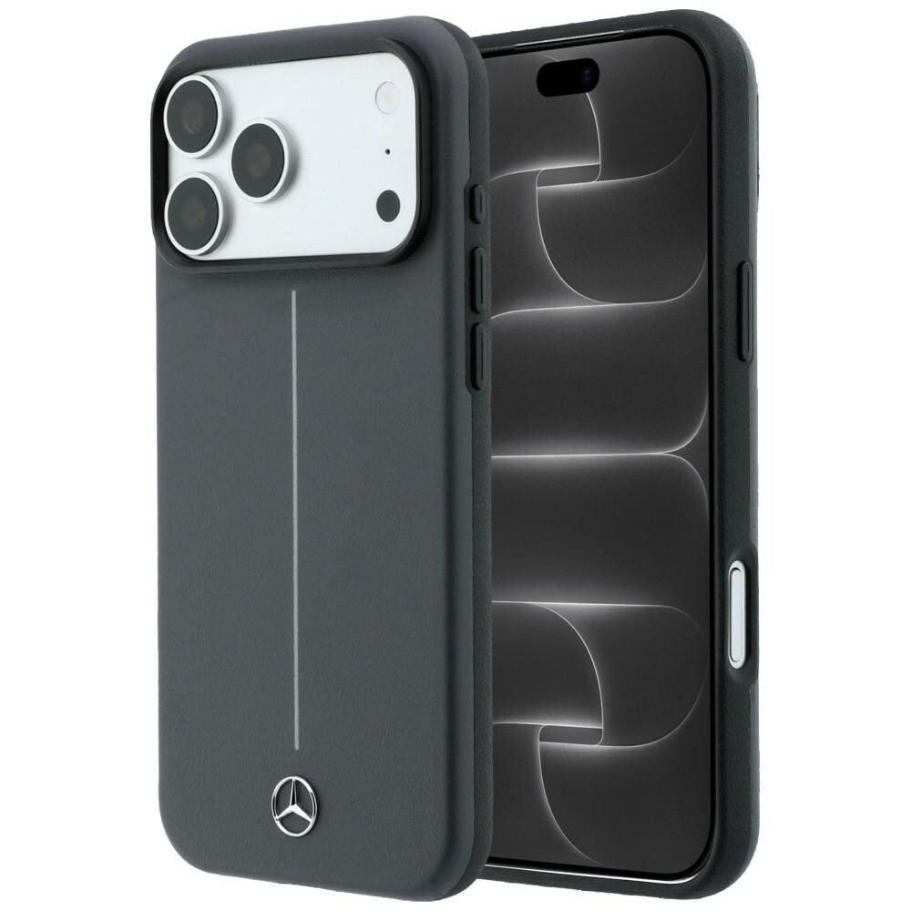 Mercedes Semi-Wrap i skinn med Iconic Line MagSafe-etui til iPhone 18 Pro / 17 Pro – mørkegrå