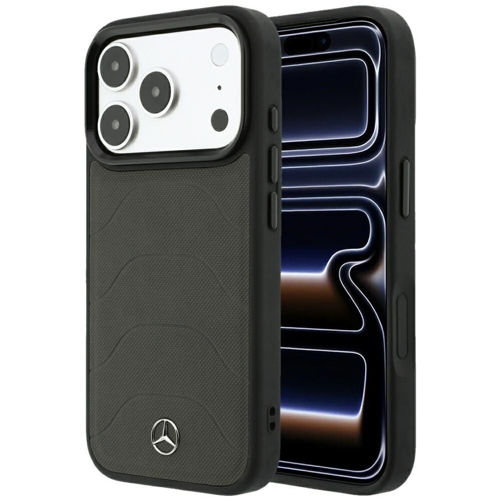 Mercedes-etui i skinn/mesh m «Bow Line»-design og MagSafe til iPhone 18 Pro/17 Pro – mørkegrå