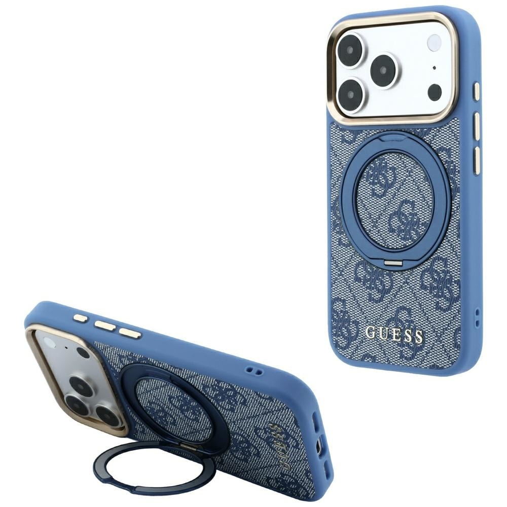 Guess Ring Stand 360 4G Classic Logo MagSafe-etui til iPhone 18 Pro Max / 17 Pro Max – Blå