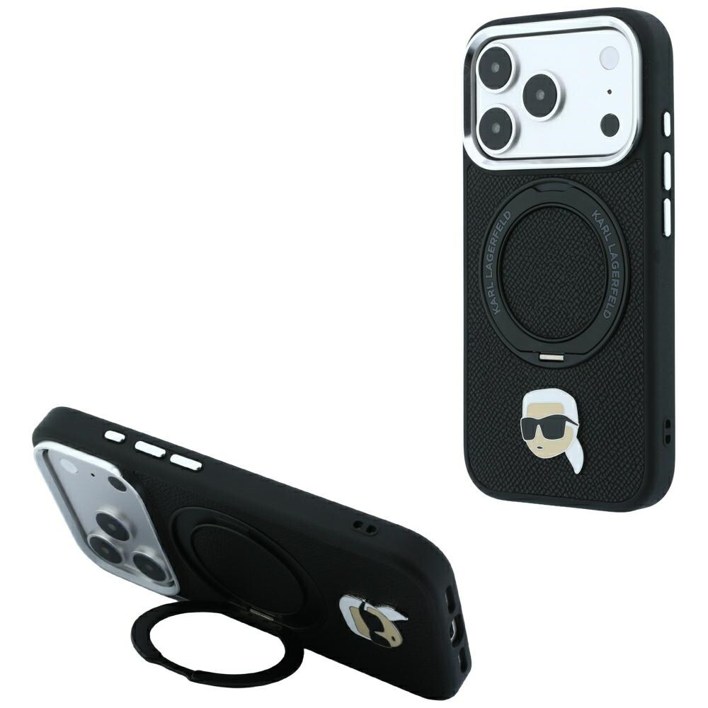 Karl Lagerfeld Ring Stand 360 Karl Head Pin MagSafe-etui til iPhone 18/17 Pro Max – svart