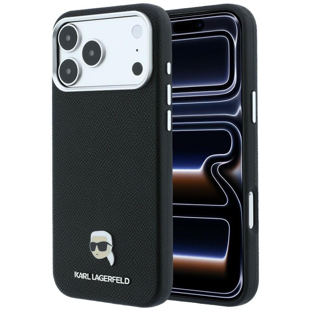 Karl Lagerfeld «Grained Karl Head» metall-MagSafe-etui til iPhone 18 Pro Max / 17 Pro Max – svart