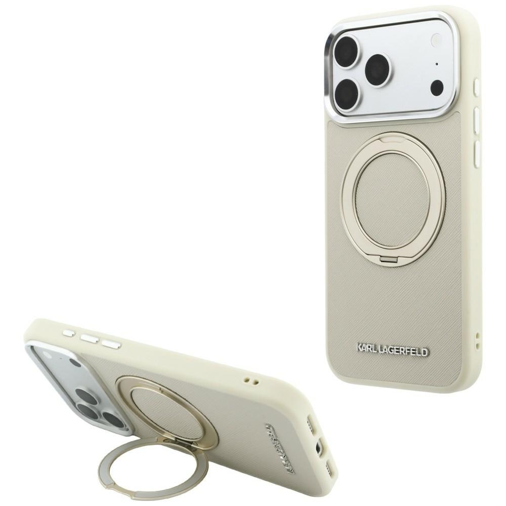 Karl Lagerfeld Ring Stand 360 Saffiano Classic Logo MagSafe-etui til iPhone 18/17 Pro Max – beige