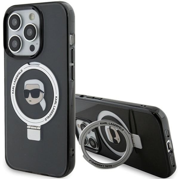 Karl Lagerfeld KLHMP15XHMRSKHK iPhone 15 Pro Max 6,7" svart/svart hardt etui m/ringstativ MagSafe