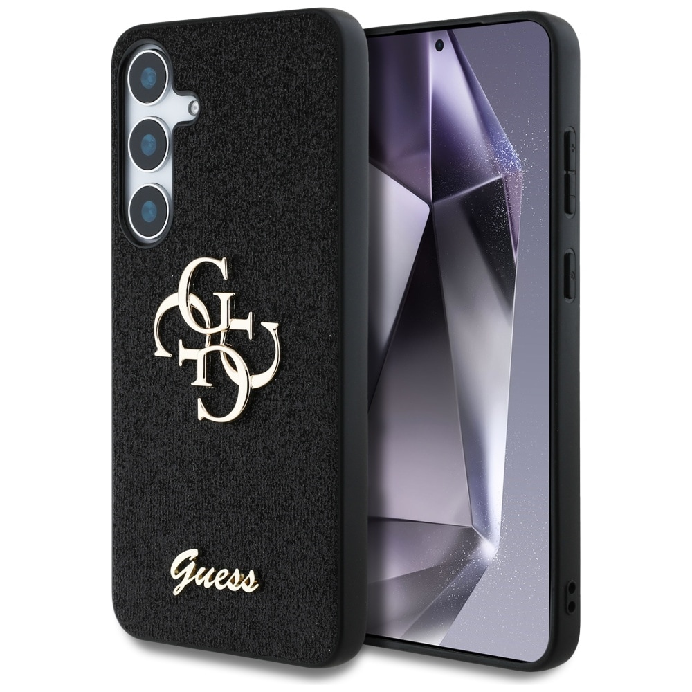 Guess Fixed Glitter Big 4G metalllogo-etui til Samsung Galaxy S25, svart