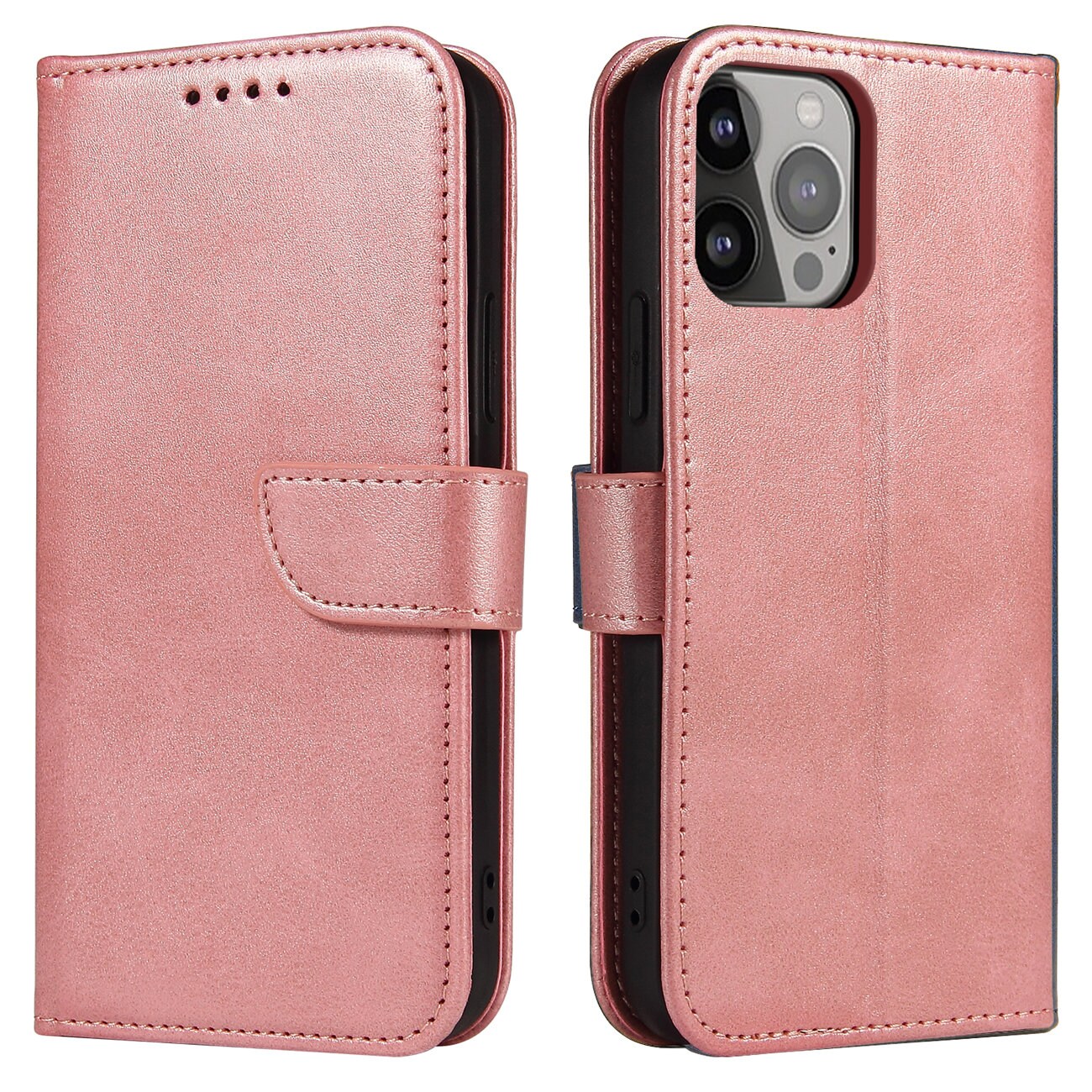 Lommeboketui med stativ til iPhone 15 Pro Magnet Case – rosa