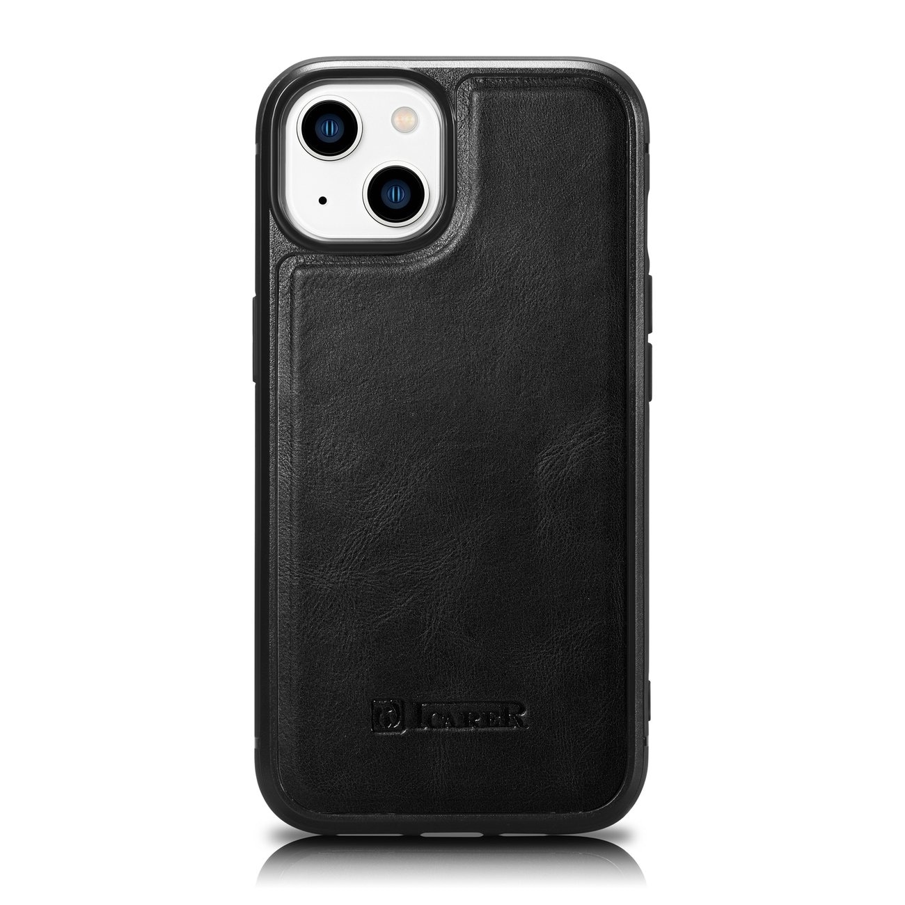 iCarer Leather Oil Wax-etui i naturlig skinn til iPhone 14 Plus, svart (WMI14220719-BK)