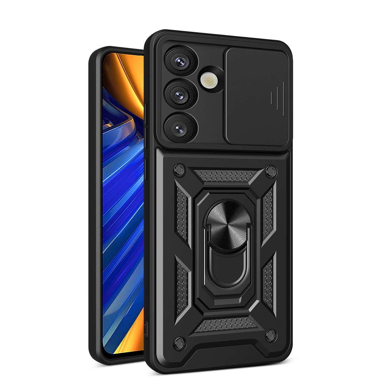 Hybrid Armor Camshield med kameradeksel og metallring til Samsung Galaxy S25 – svart