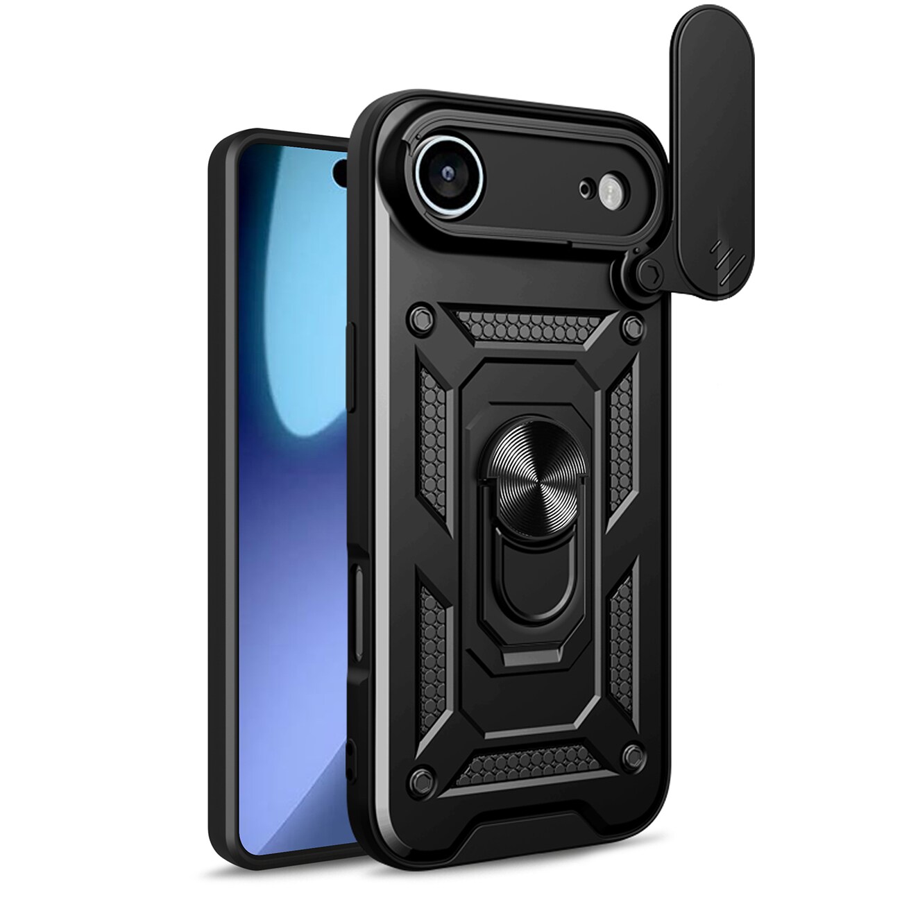 Hybrid Armor Camshield iPhone Air-etui med stativ og kameradeksel – svart