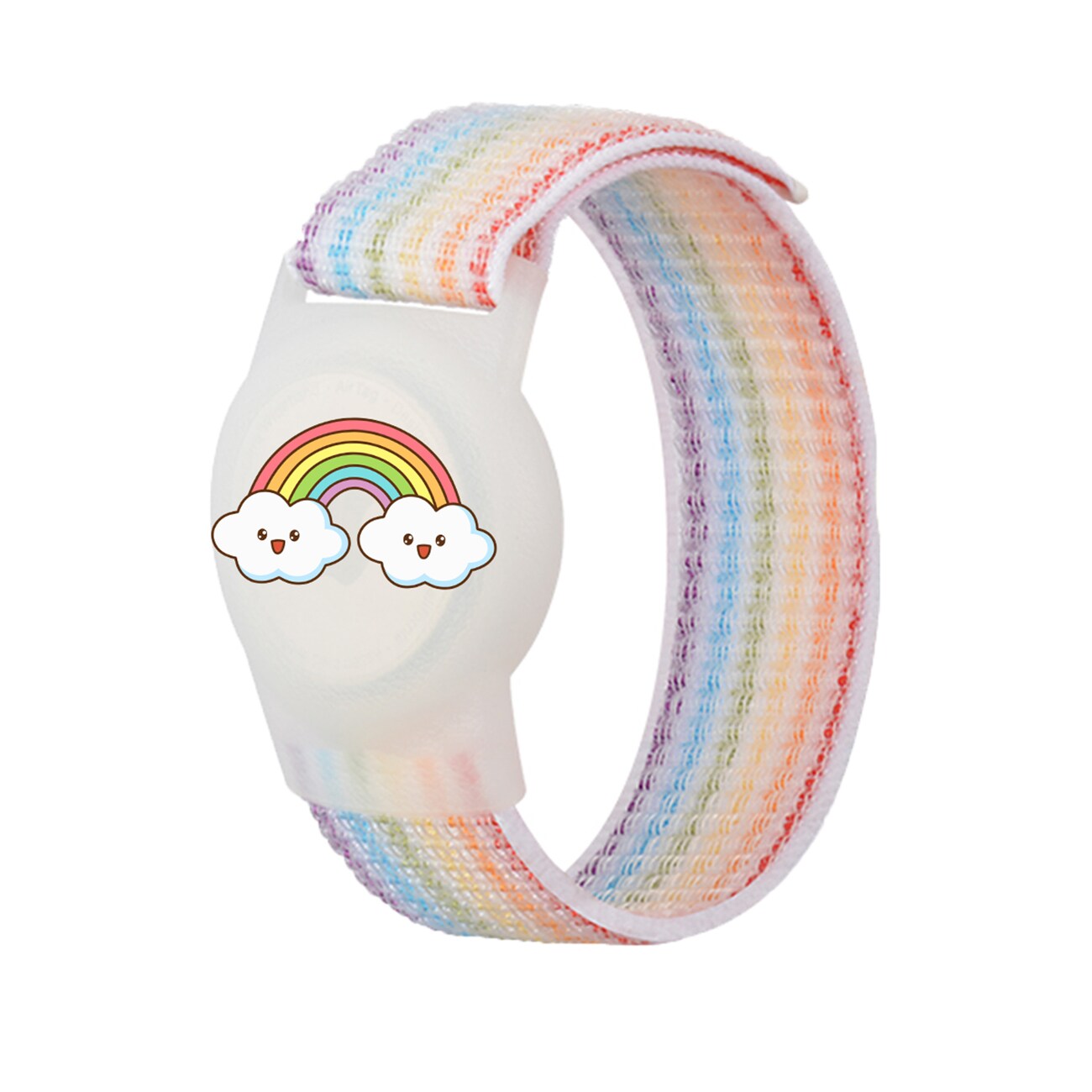 AirTag-etui med stropp for barn – nylonarmbånd – med regnbuefarget stropp