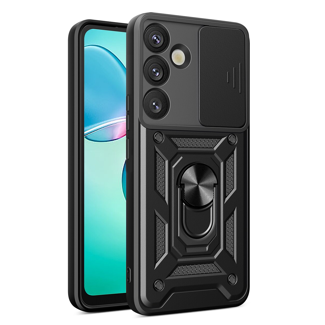Hybrid Armor Camshield med kameradeksel og metallring til Samsung Galaxy S25+ – svart