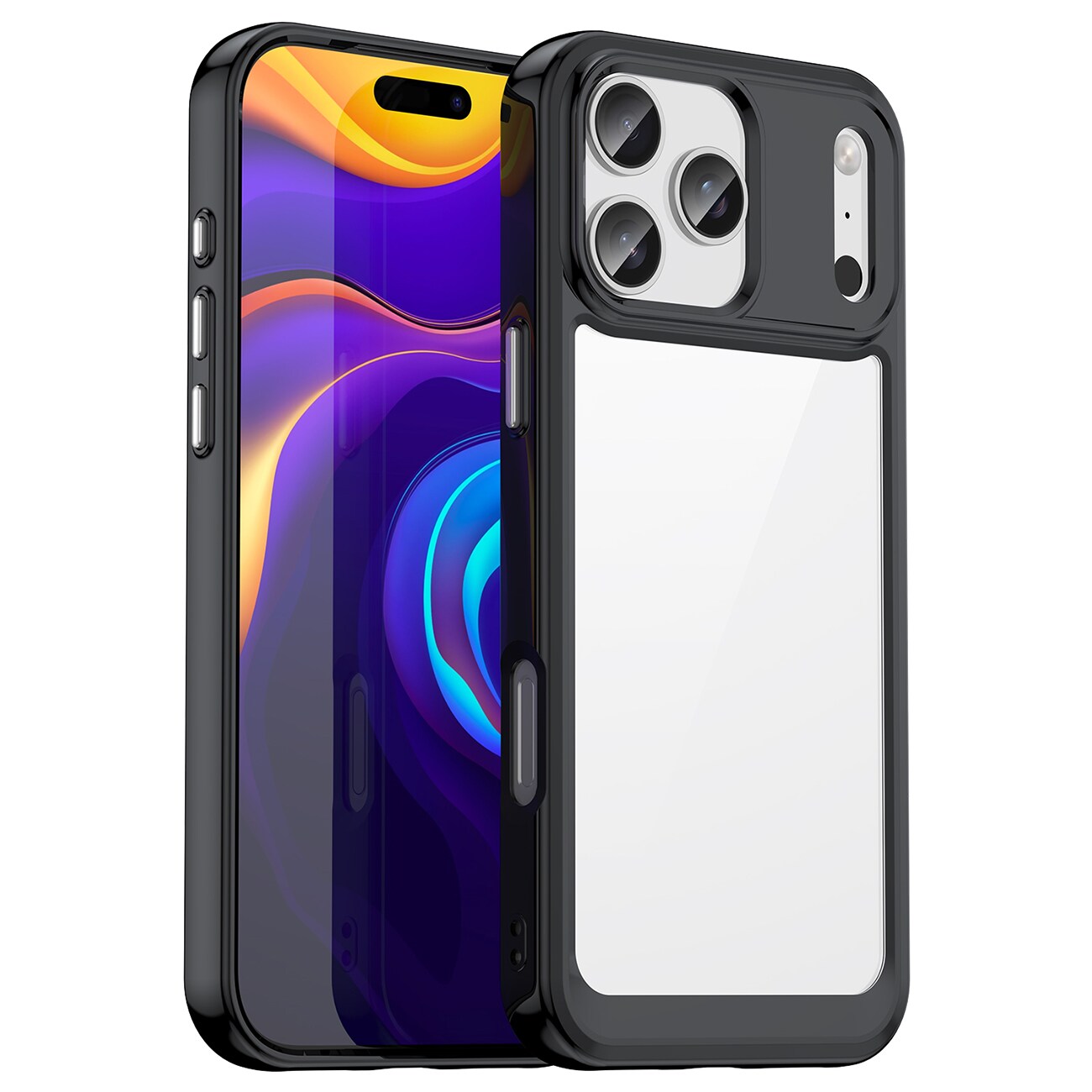 Outer Space-etui til iPhone 17 Pro Max – svart og gjennomsiktig