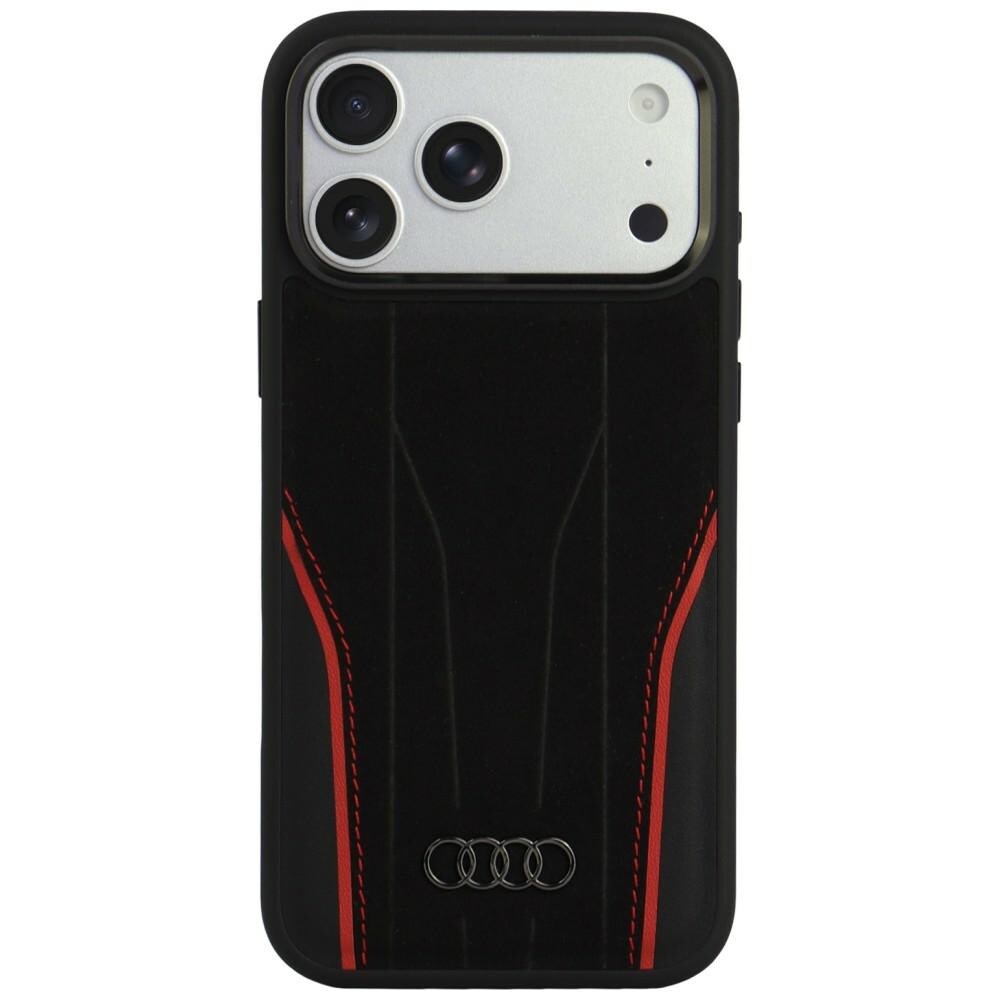 Audi R8 MagSafe-etui i ekte skinn til iPhone 18 Pro Max / 17 Pro Max – svart og rødt