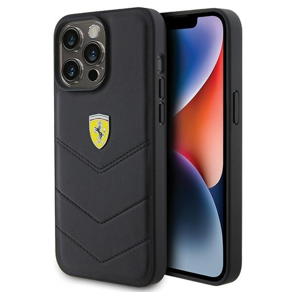 Ferrari-etui med vattert metalllogo til iPhone 15 Pro Max – svart