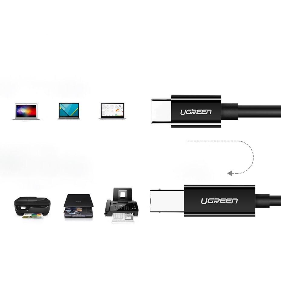 Ugreen US241 USB-C 2.0 – USB-B-kabel 1 m – svart