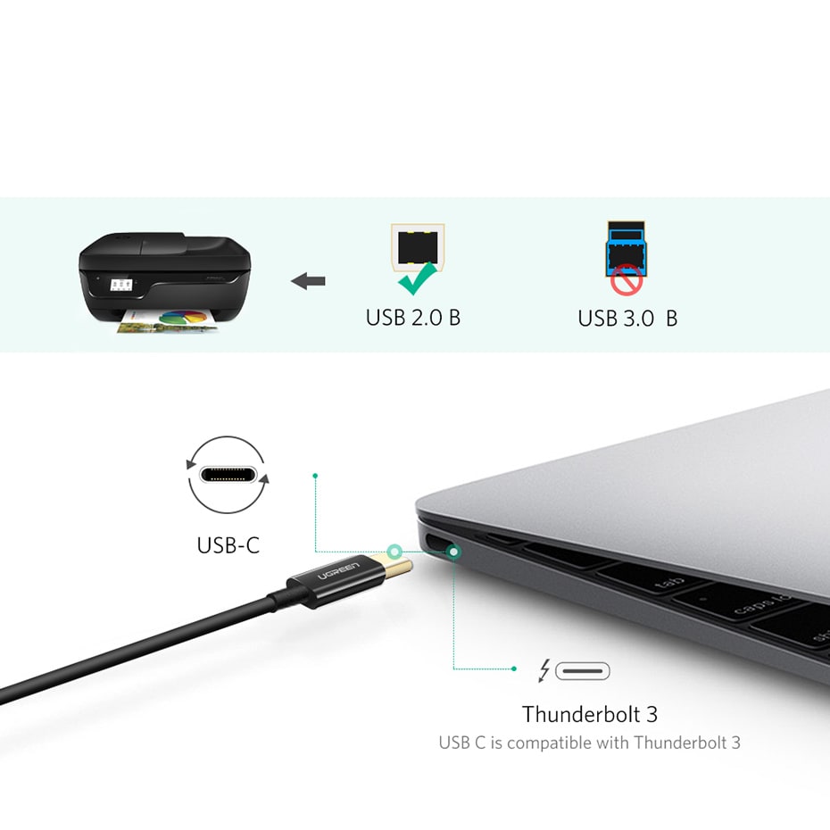 Ugreen US241 USB-C 2.0 – USB-B-kabel 1 m – svart