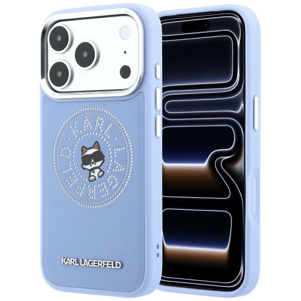 Karl Lagerfeld Point & Choupette-skisse MagSafe-etui til iPhone 18 Pro / 17 Pro – Blå