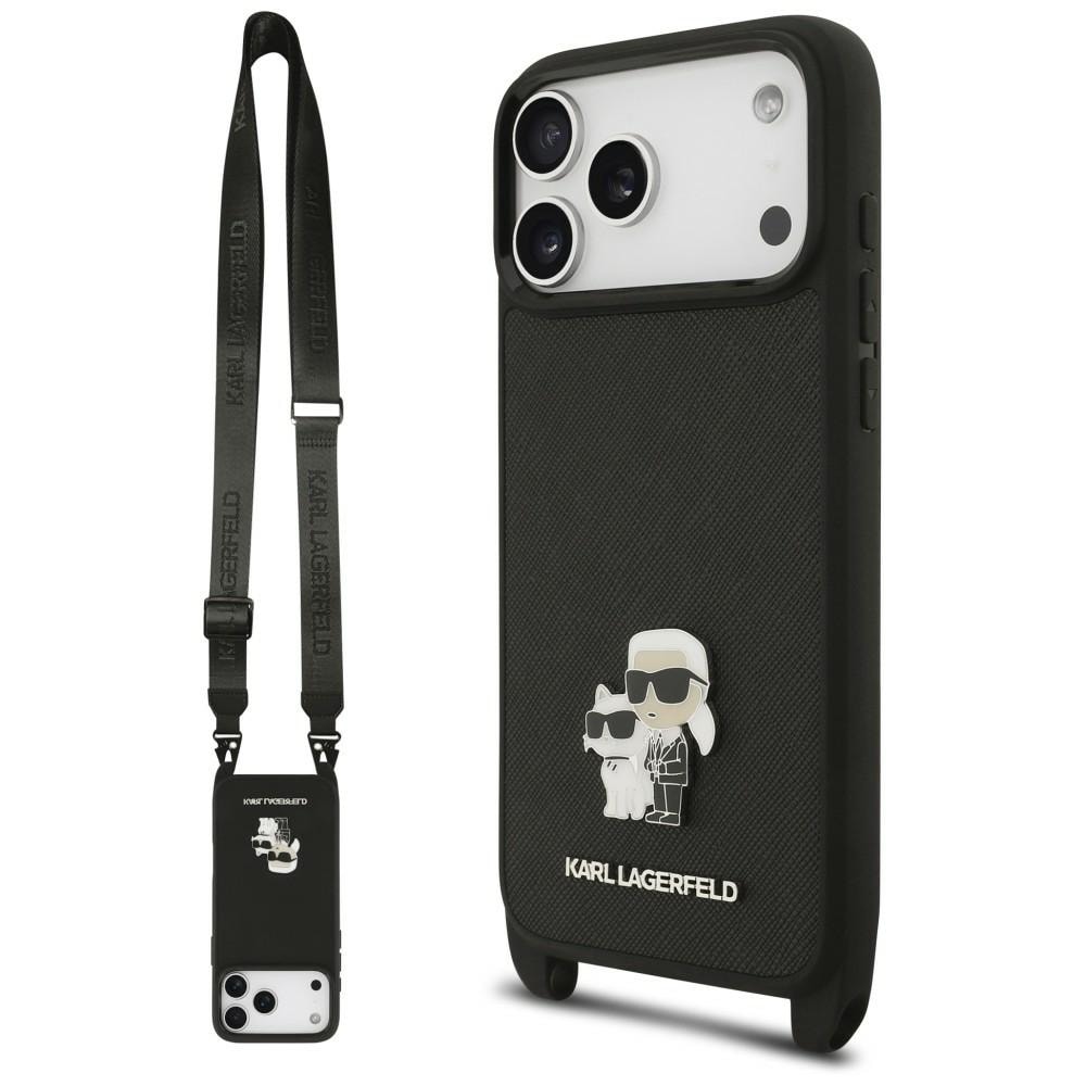 Karl Lagerfeld Saffiano Karl&Choupette metallpin CBDY-remetui iPhone 18/17 Pro Max – svart