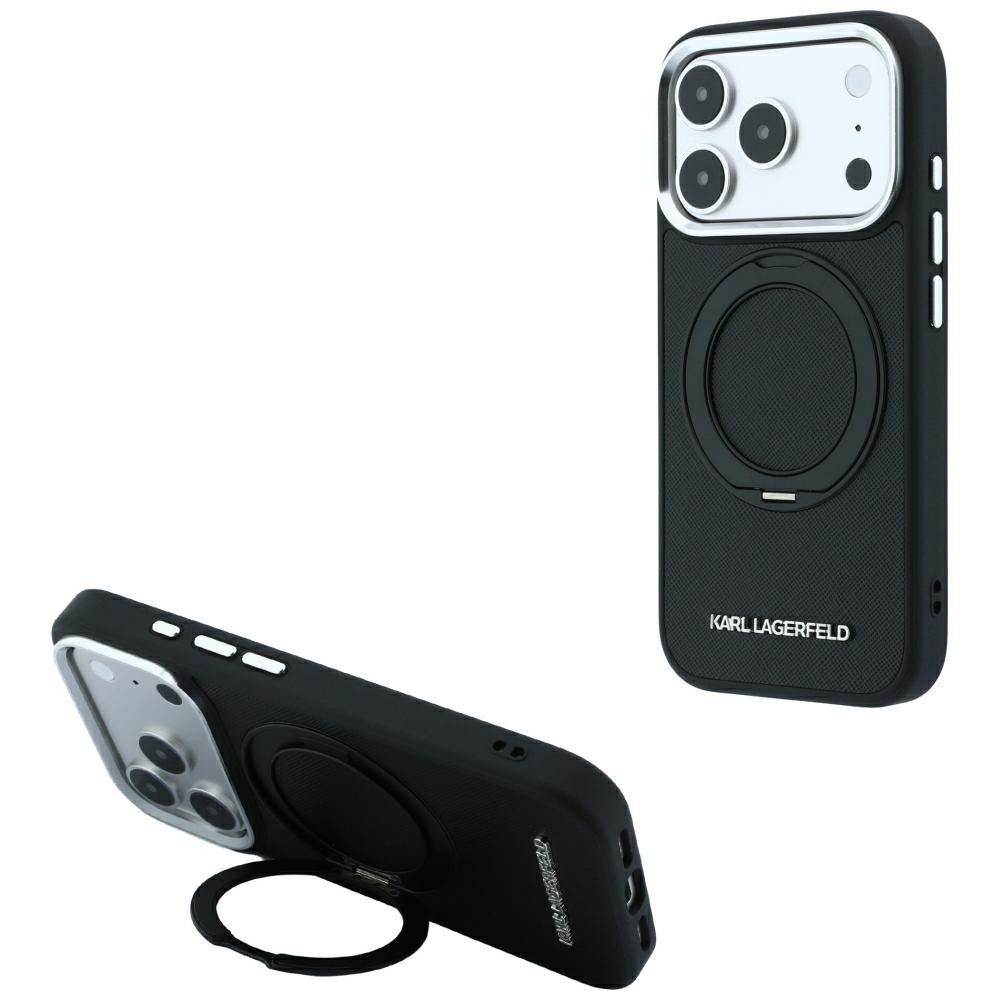 Karl Lagerfeld Ring Stand 360 Saffiano Classic Logo MagSafe-etui iPhone 18/17 Pro Max – svart