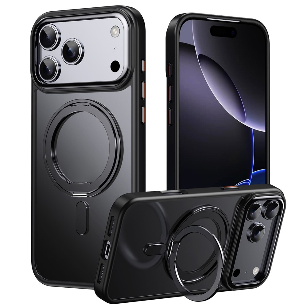 Magnetisk etui med roterende stativ til iPhone 18 Pro / 17 Pro, TPU og akryl, MagSafe – svart