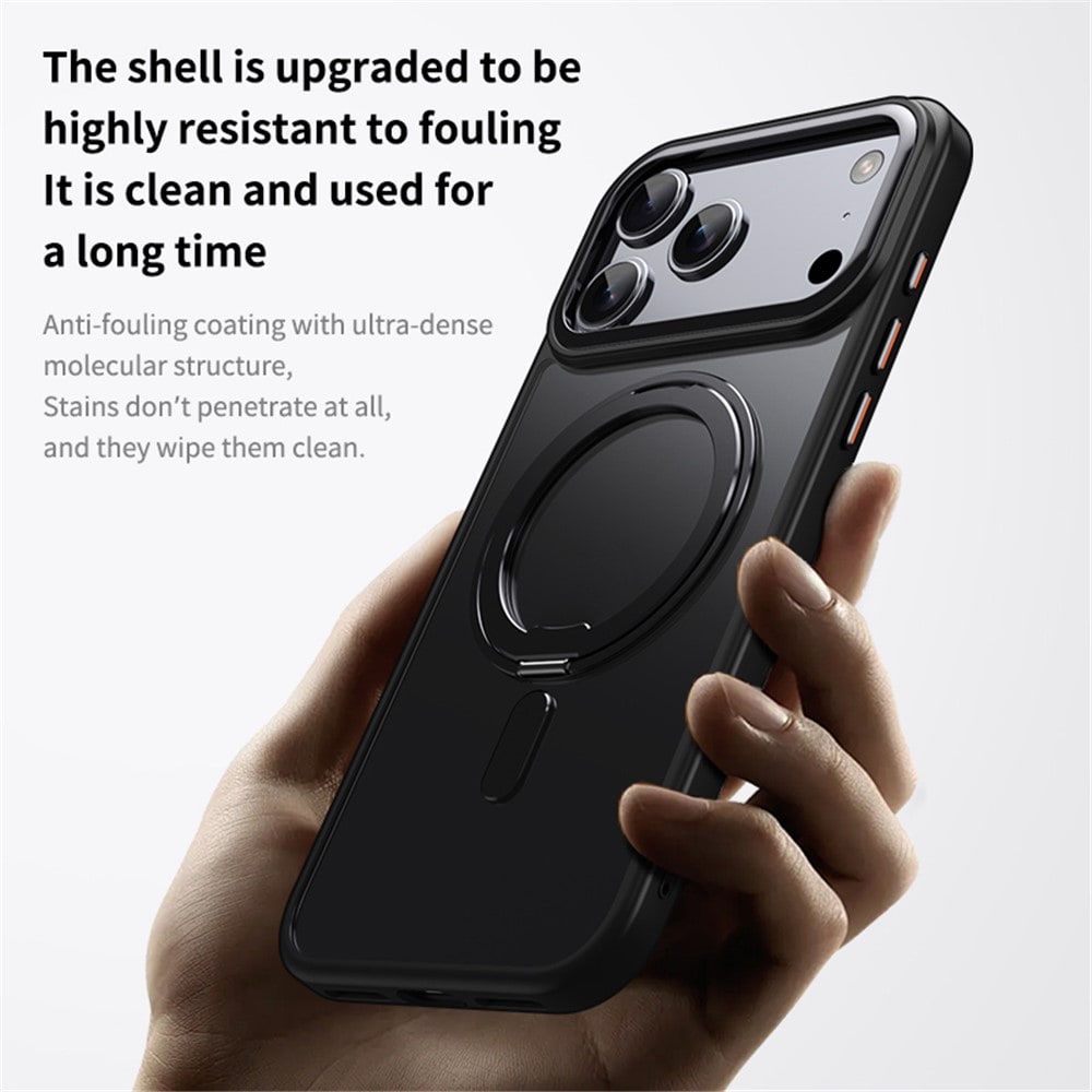 Magnetisk etui med roterende stativ til iPhone 18 Pro / 17 Pro, TPU og akryl, MagSafe – svart