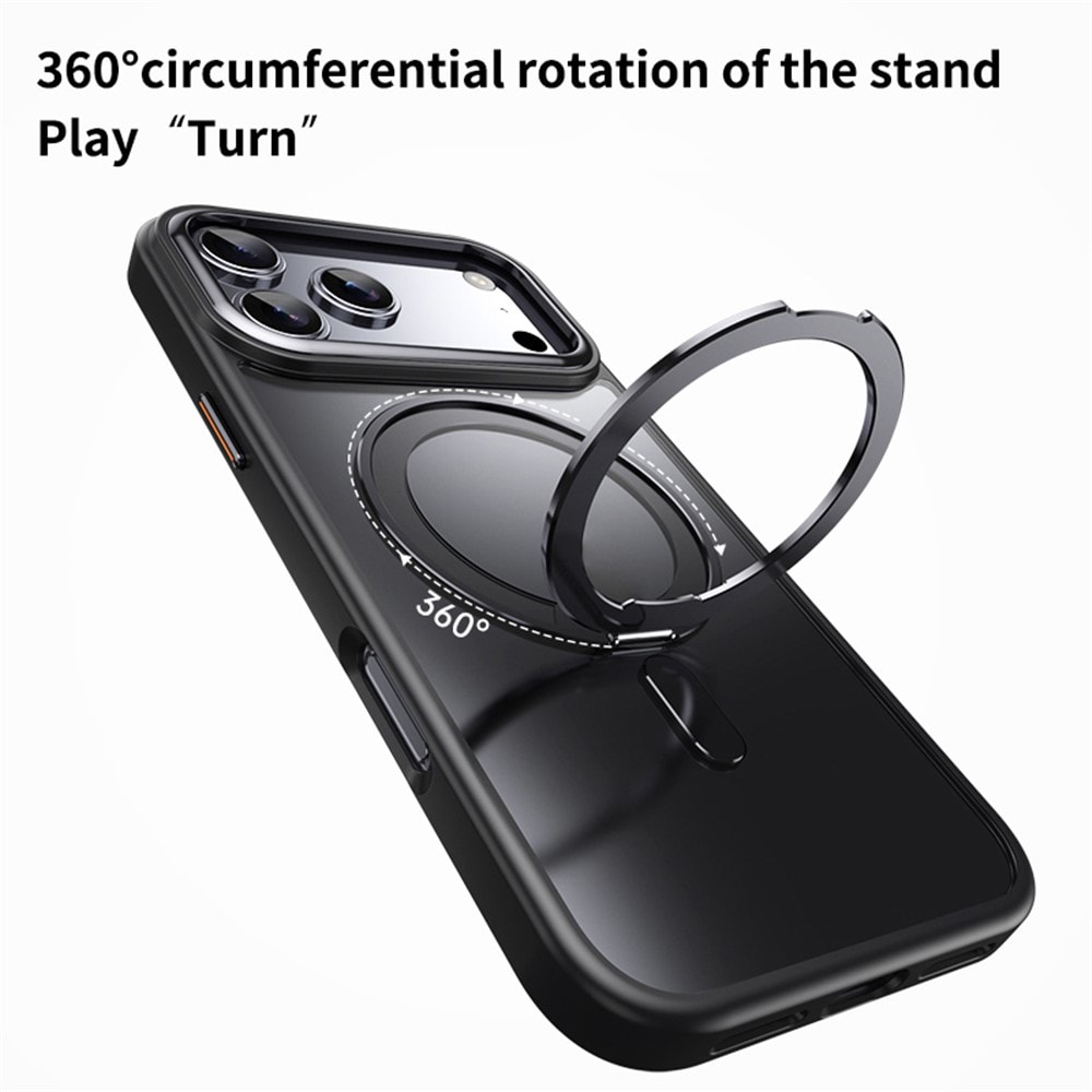 Magnetisk etui med roterende stativ til iPhone 18 Pro / 17 Pro, TPU og akryl, MagSafe – svart
