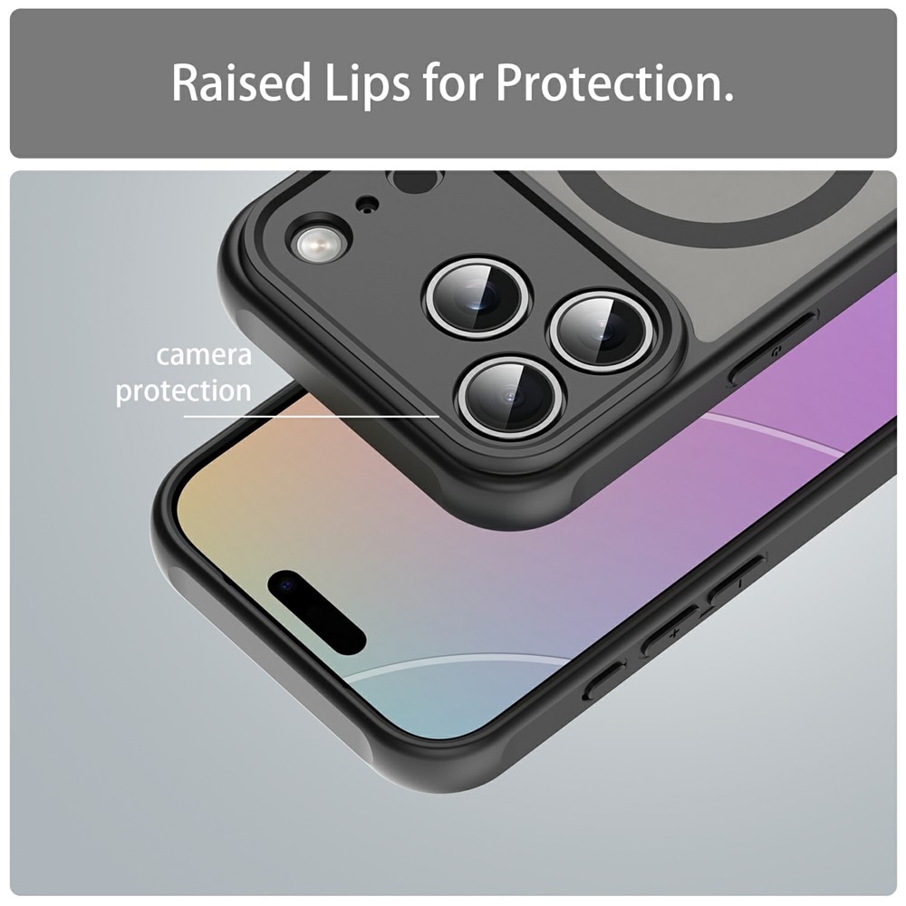 iPhone 18 Pro / 17 Pro PC TPU magnetisk matt deksel, støtsikkert – svart
