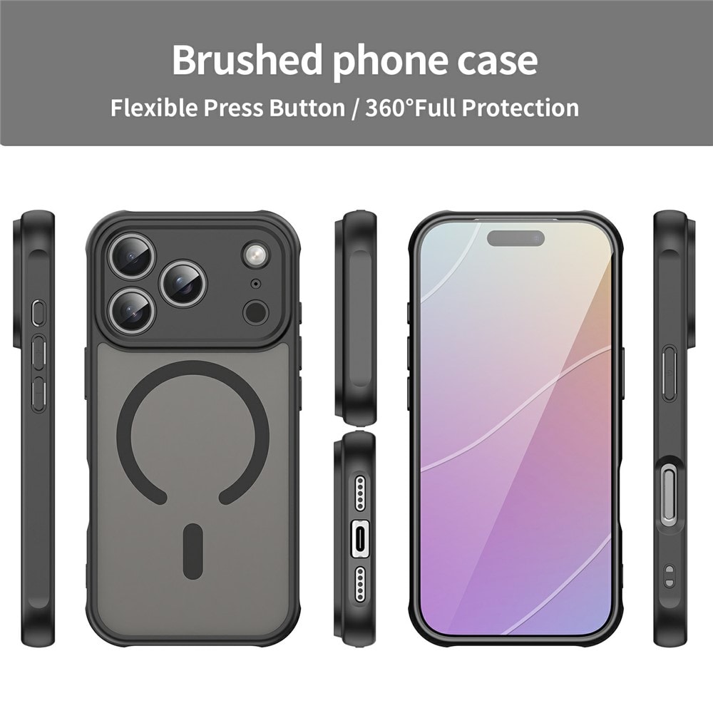 iPhone 18 Pro / 17 Pro PC TPU magnetisk matt deksel, støtsikkert – svart