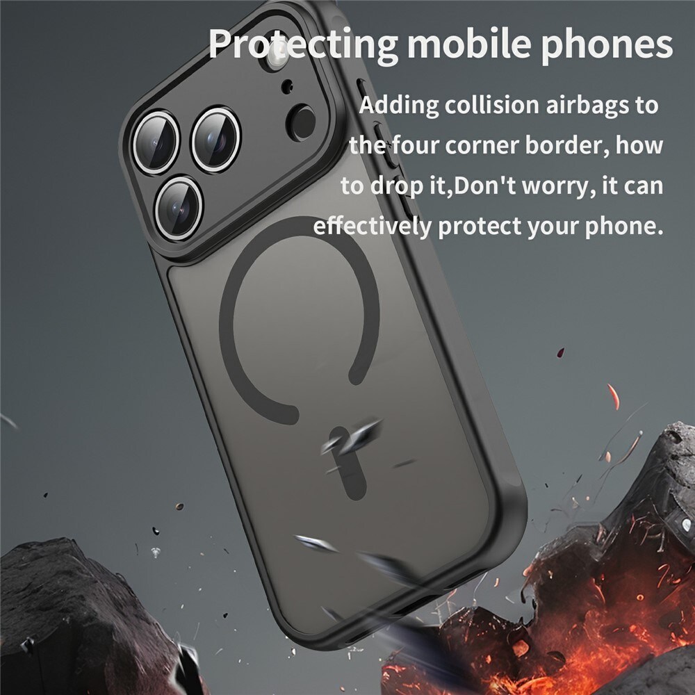 iPhone 18 Pro Max / 17 Pro Max PC TPU magnetisk matt deksel, støtsikkert – svart