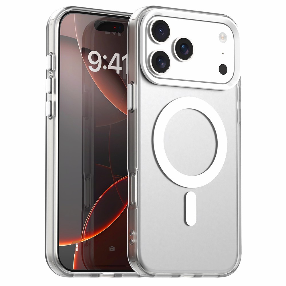 For iPhone 18 Pro / 17 Pro magnetisk etui, fallbeskyttende hybrid-bakdeksel – hvitt