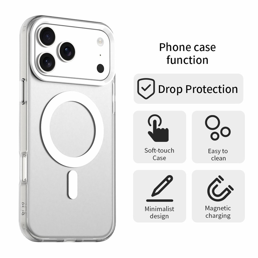 For iPhone 18 Pro / 17 Pro magnetisk etui, fallbeskyttende hybrid-bakdeksel – hvitt