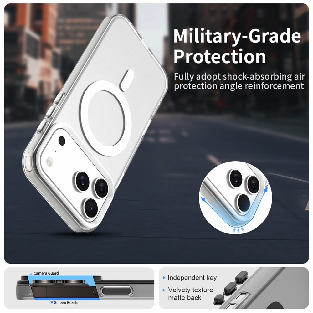 For iPhone 18 Pro / 17 Pro magnetisk etui, fallbeskyttende hybrid-bakdeksel – hvitt