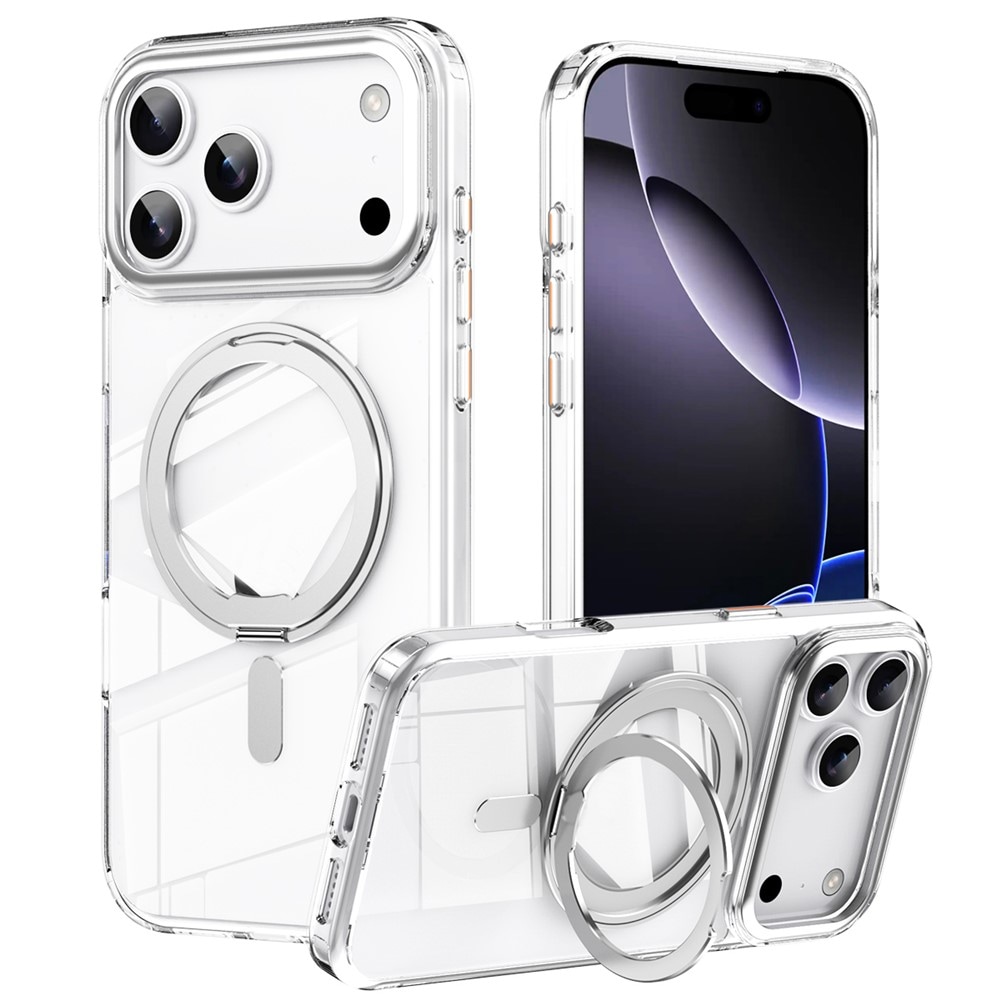 Magnetisk etui med roterende stativ til iPhone 18 Pro / 17 Pro, TPU og akryl, MagSafe – hvit