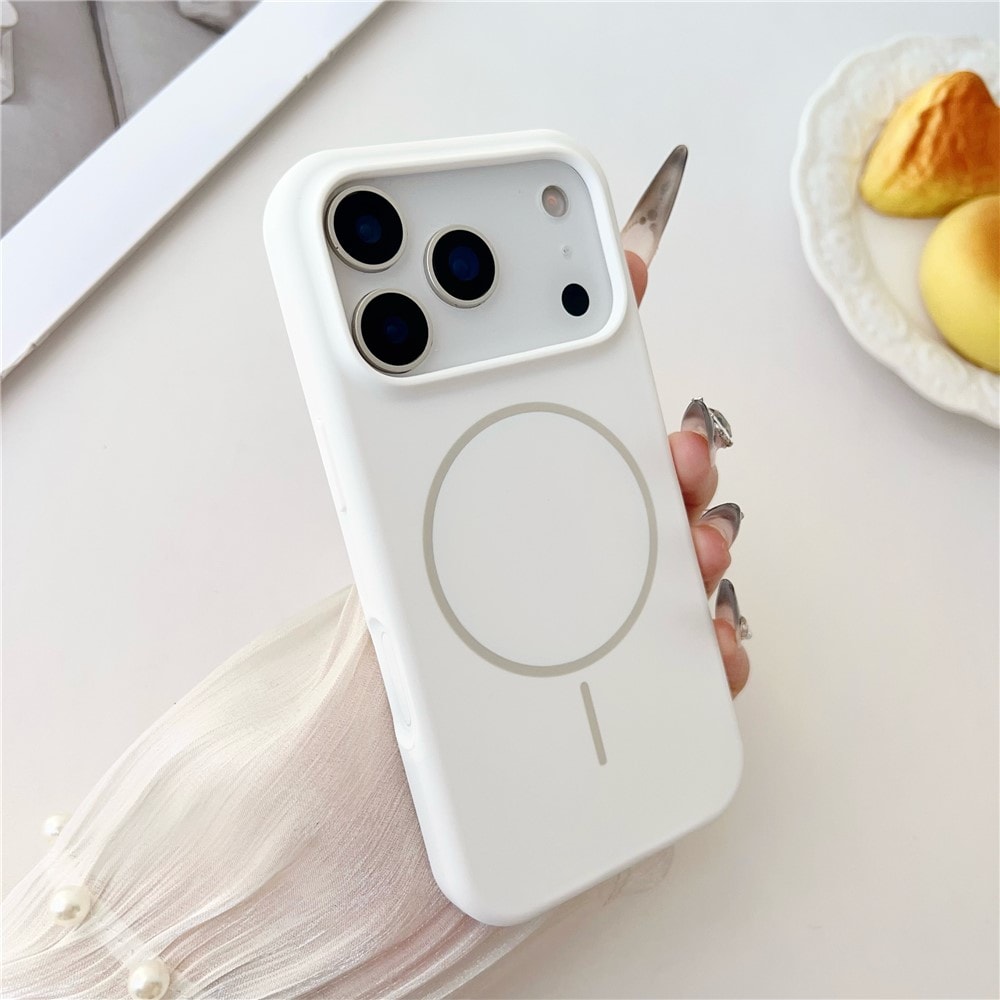 Magnetisk etui i flytende silikon med fallbeskyttelse til iPhone 18 Pro / 17 Pro – hvitt