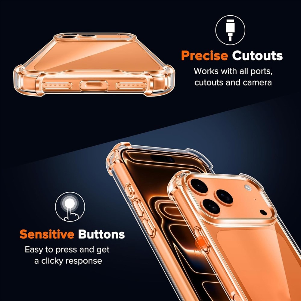 Hybrid-etui i akryl og TPU til iPhone 18 Pro / 17 Pro med kamerabeskyttelse – gjennomsiktig
