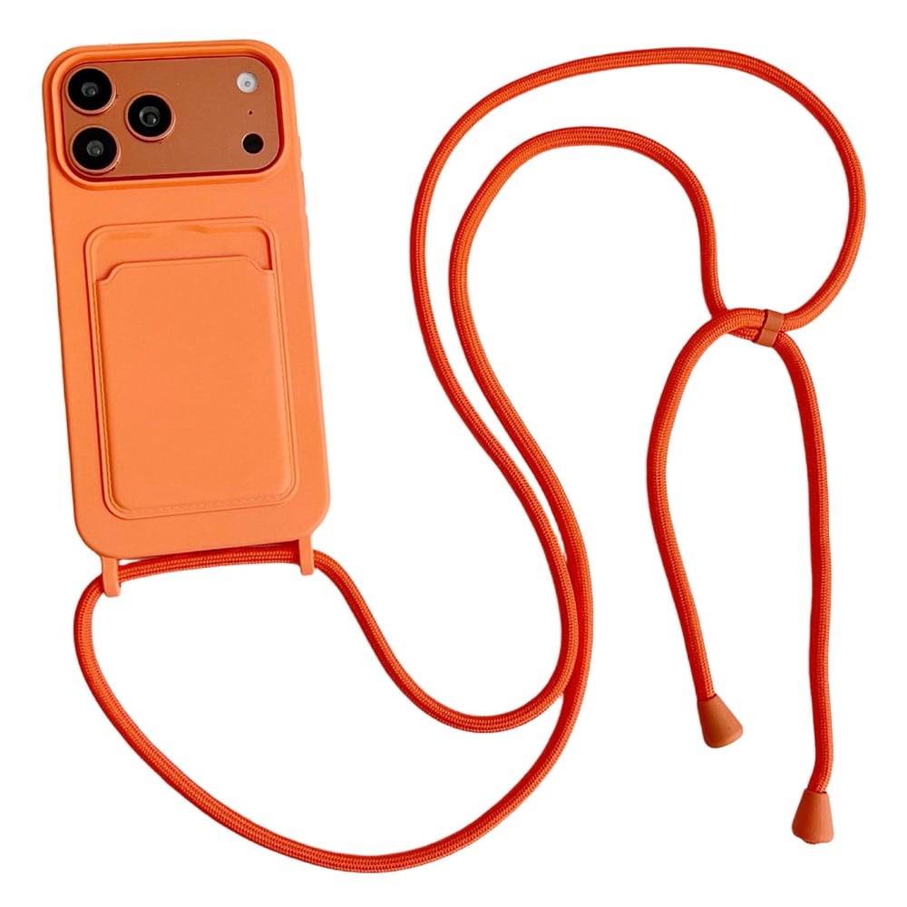 Silikonetui med kortlomme og stropp til iPhone 18 Pro Max / 17 Pro Max – oransje
