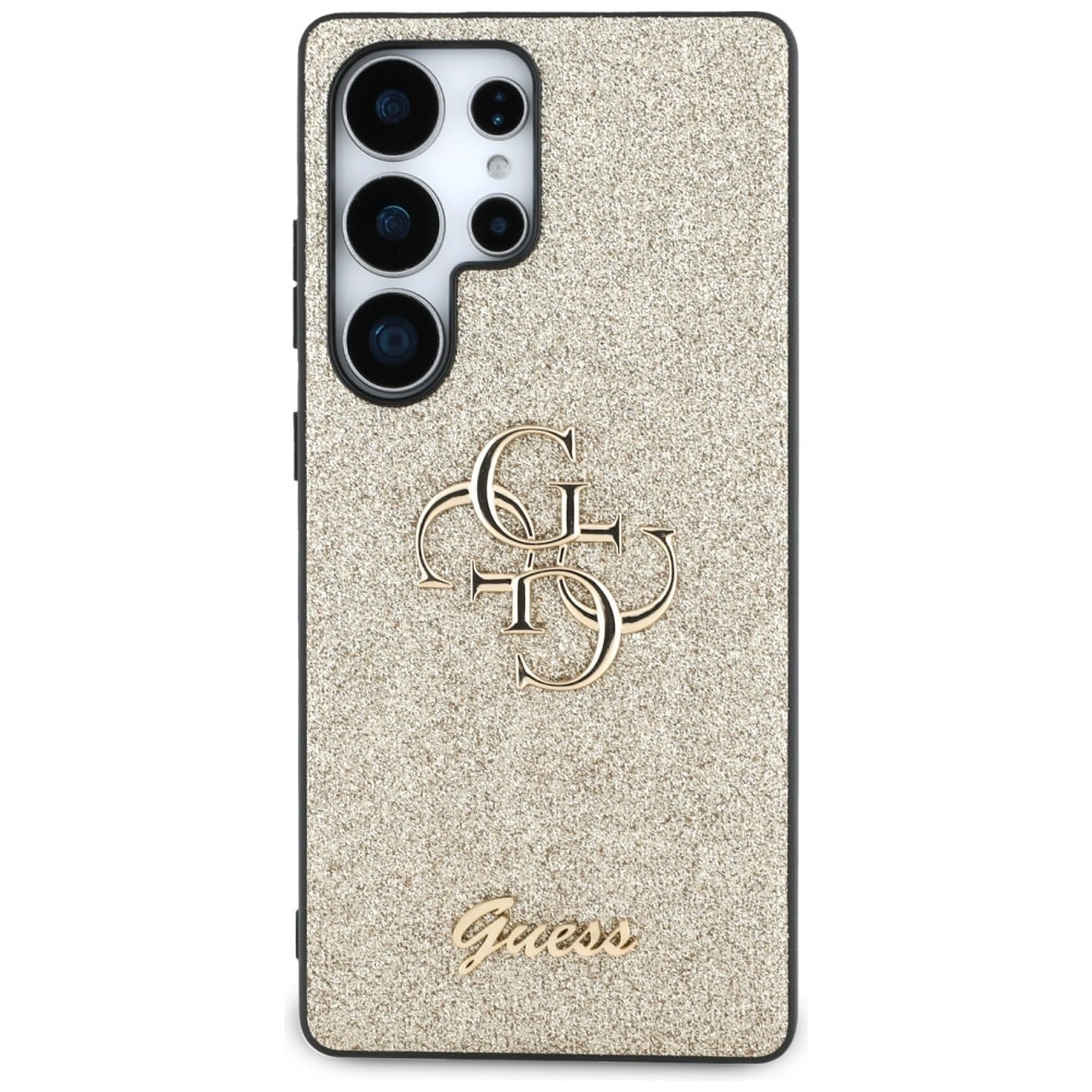 Guess Fixed Glitter Big 4G metalllogo-etui til Samsung Galaxy S25 Ultra – gull