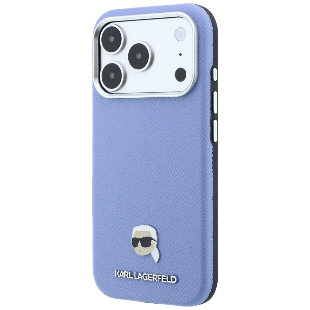 Karl Lagerfeld «Grained Karl Head» metall-MagSafe-etui til iPhone 18 Pro / 17 Pro – Lysblå